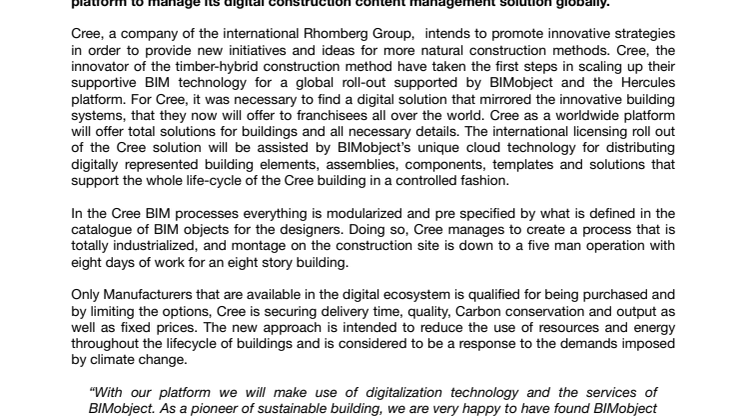 Cree chooses BIMobject® Hercules as their digital platform