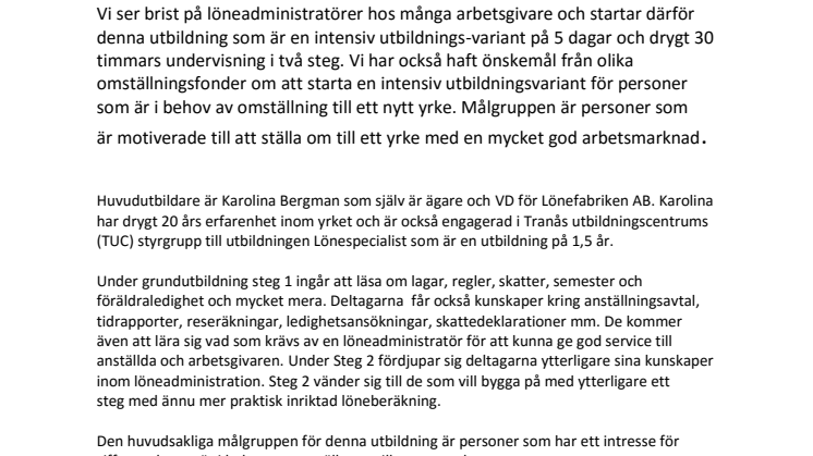 Först i landet med intensivutbildning till Löneadministratör