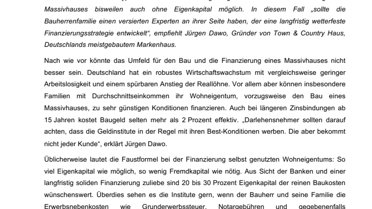 Massivhaus ohne Eigenkapital finanzieren