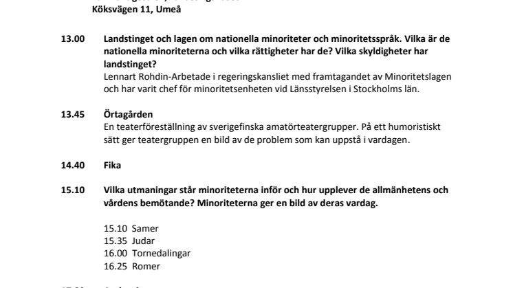 Program seminarium nationella minoriteteter och minoritetsspråk