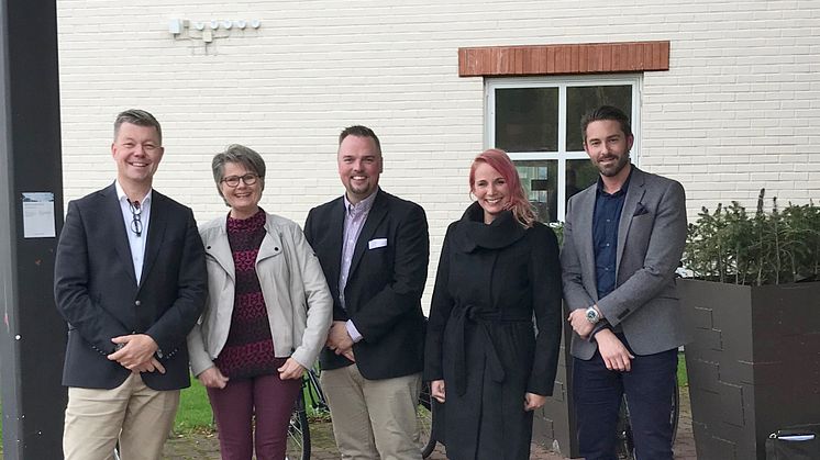 Samverkar för att skapa rally-yra i Sunne 2018, fr v Anders Pertun, vd Selma spa, Gunilla Ingemyr(C), kommunstyrelsens ordförande i Sunne, Tobias Eriksson(S), oppositionsråd, Marielle Magnusson, företagscoach i Sunne kommun och Claes Edberg, chef För