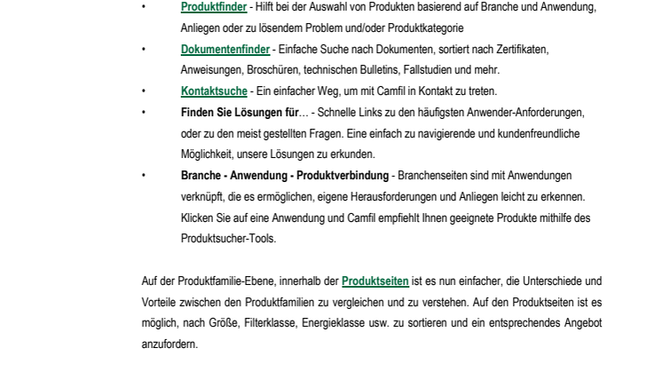 Camfil: Globale Webseite mit neuen und verbesserten Tools