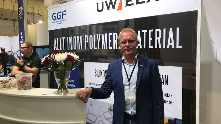 Mikael Larsson är försäljningschef på UW-Elast som under premiärdagen av Elmia Subcontractor förvärvade Törebodaföretaget Polyteknik.