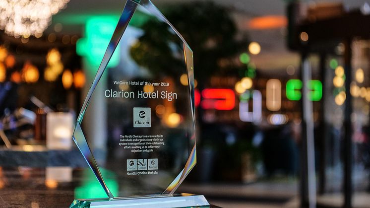 Clarion Hotel Sign är vinnare av Nordic Choice Hotels hållbarhetspris "We Care hotel of the year 2019". 