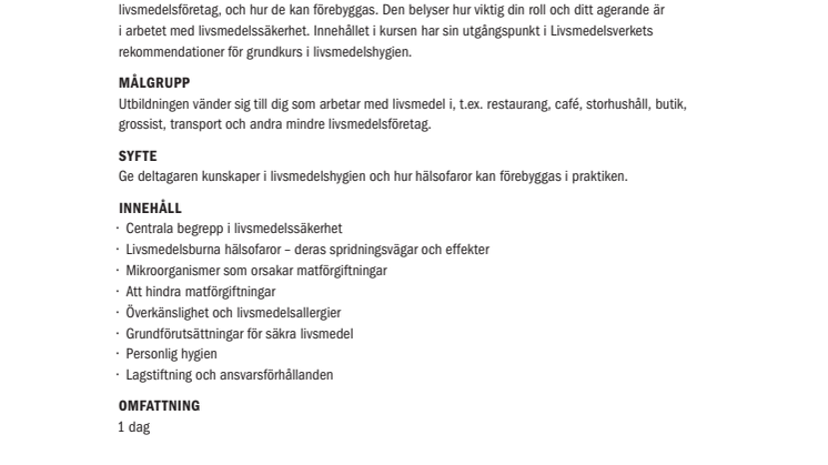 Livsmedelshygien i praktiken