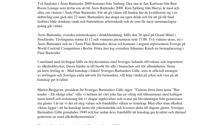Två finalister från Varberg i Årets Bartender 2009