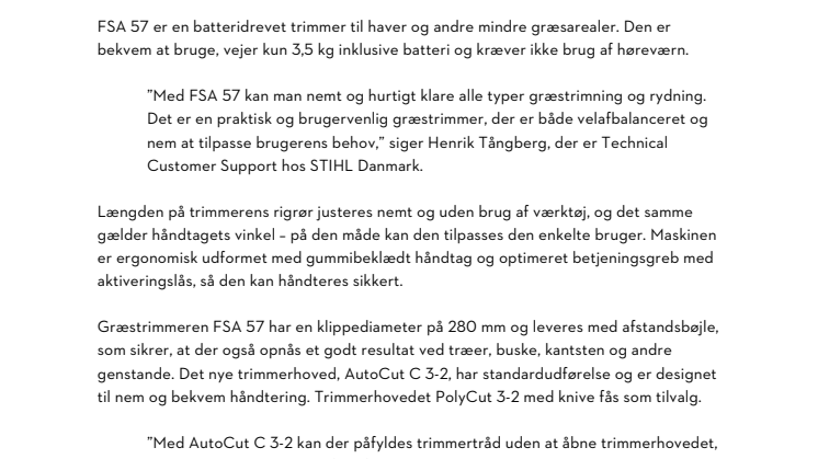 Få hurtigt flotte kanter med den nye batteridrevne græstrimmer FSA 57