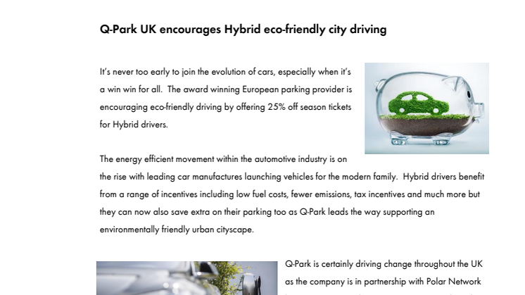 Q-Park UK encourages Hybrid eco-friendly city driving