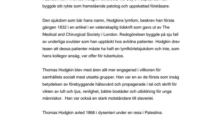 Vem var Thomas Hodgkin?