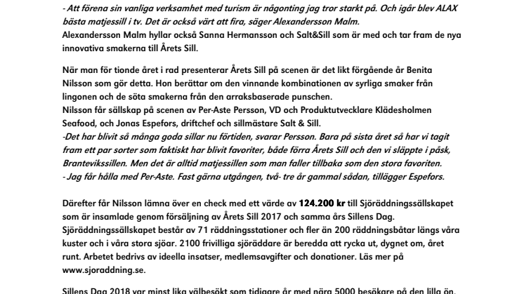 Sillens Dag och Årets Sill skänker 124.200 kr till Sjöräddningssällskapet 