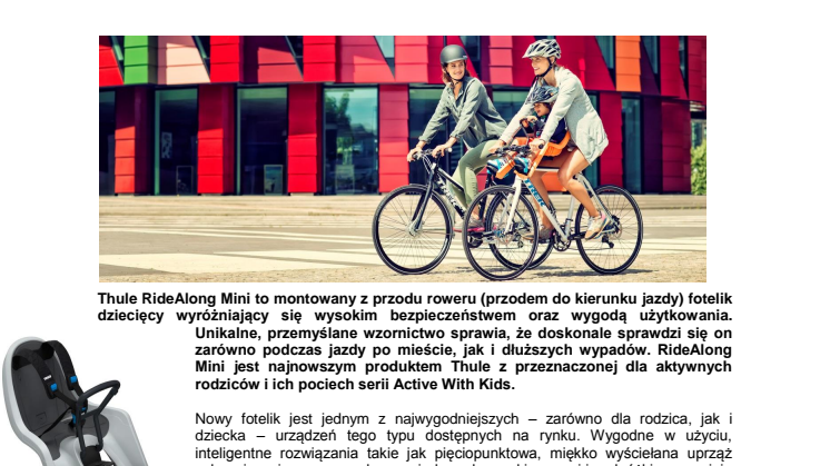 Nowość dla aktywnych rodziców od Thule: montowany z przodu roweru fotelik dziecięcy Thule RideAlong Mini