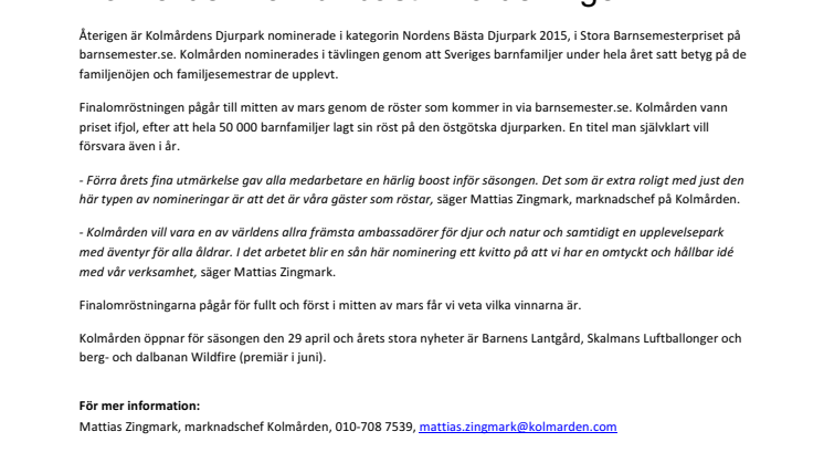Kolmården kan bli bäst i Norden. Igen.