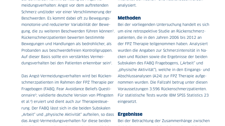 Handout zur Studie "Zusammenhang zwischen Angst-Vermeidungsverhalten und Schmerz"