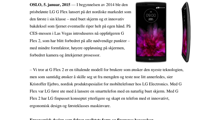 NORDENS FØRSTE BUEDE SMARTTELEFON FØLGES NÅ OPP MED  LG G FLEX 2