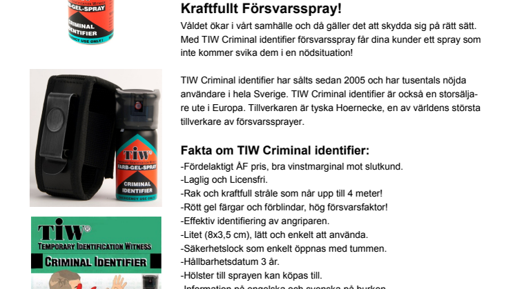 Informationsblad om TIW försvarsspray!