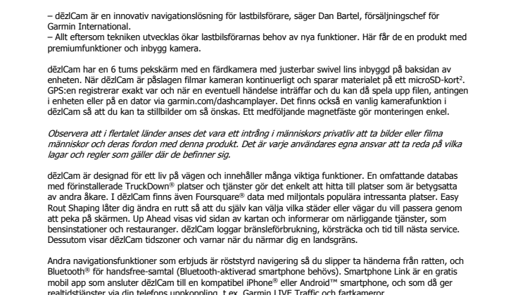 Garmin® presenterar dēzlCam™