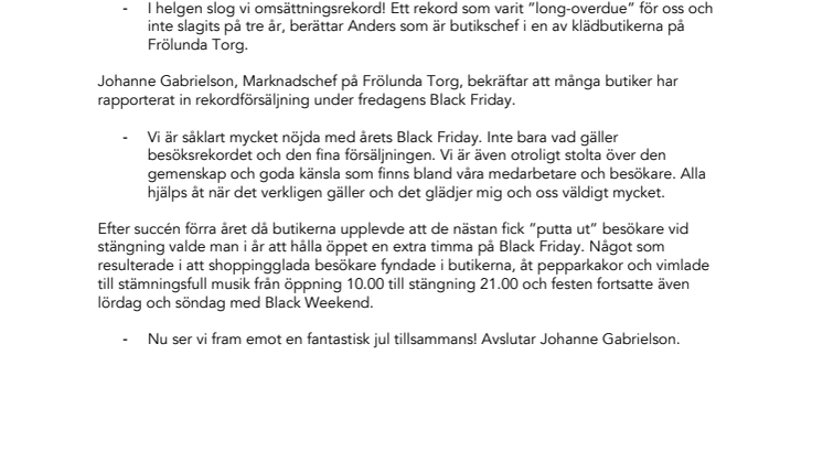 Besöksrekord när Frölunda Torg firade shoppinghögtiden Black Friday!  