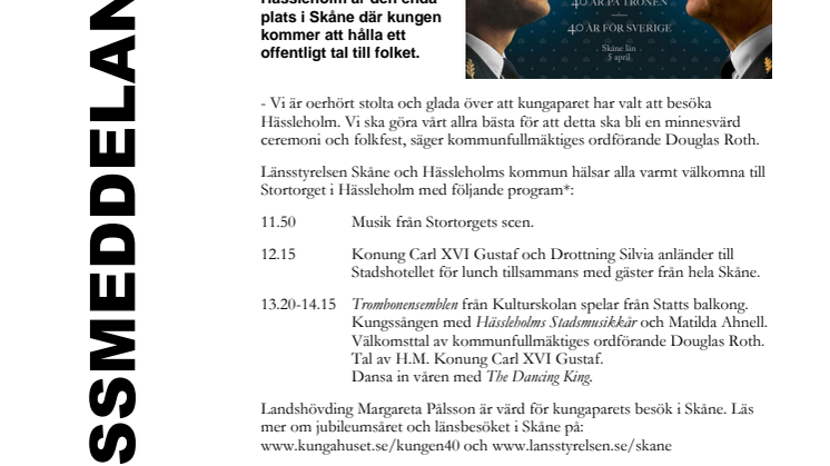 Kungen håller torgtal i Hässleholm 5 april