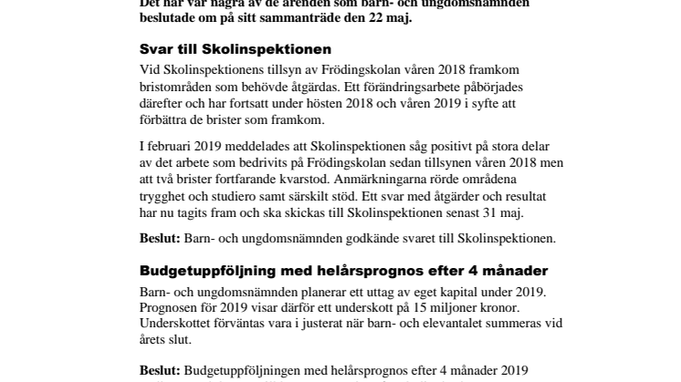 Kort från barn- och ungdomsnämnden