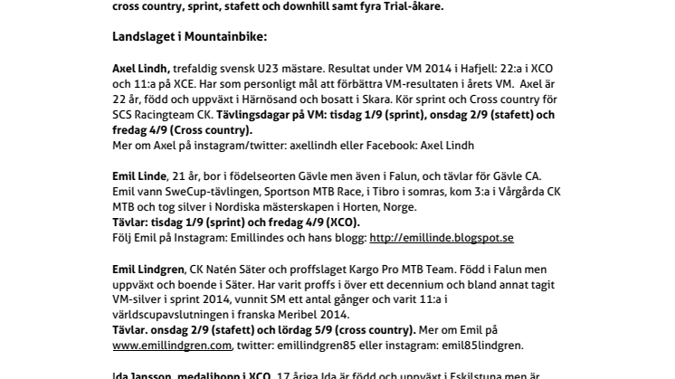 Landslagspresentation MTB och Trial - VM i Andorra 2015