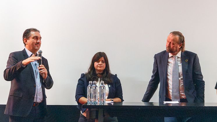 Tony Goldner leder av TNFD var i Oslo for å snakke om naturrisiko. Han møtte blant andre klima- og miljøminister Andreas Bjelland Eriksen, Karoline Andaur i WWF, Jan Erik Saugestad i Storebrand. Alle foto: Morten Vee. 