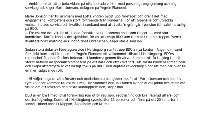 Yngrén Ekonomi blir ny redovisningsenhet på BDO