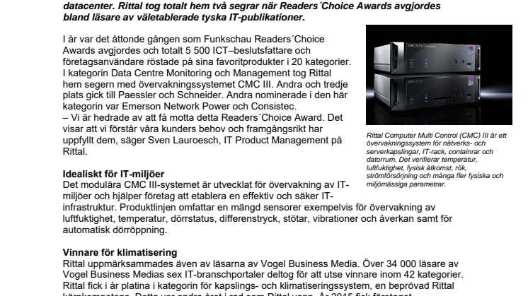 Rittal prisat för bästa övervakningssystem för datacenter
