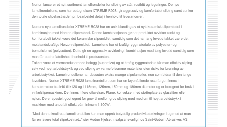 Nye lamellrondeller fra Norton gir mer effektiv sliping 