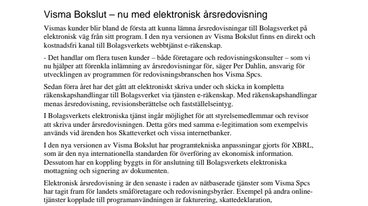Visma Bokslut – nu med elektronisk årsredovisning