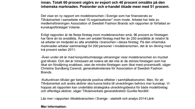 Fortsatt god tillväxt för modebranschen