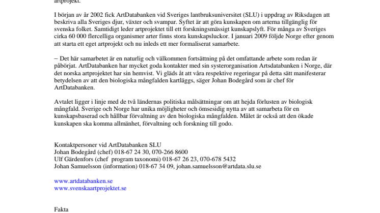 Miljöministrar undertecknar norsk-svenskt samarbetsavtal om artprojekt