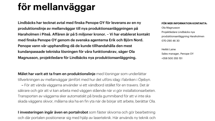​Lindbäcks investerar i ny produktionslinje för mellanväggar