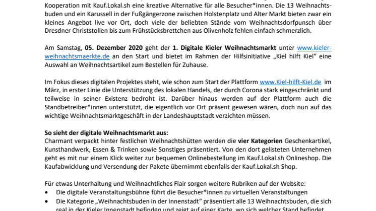 Digitaler Kieler Weihnachtsmarkt 2020 geht am 5.12. online
