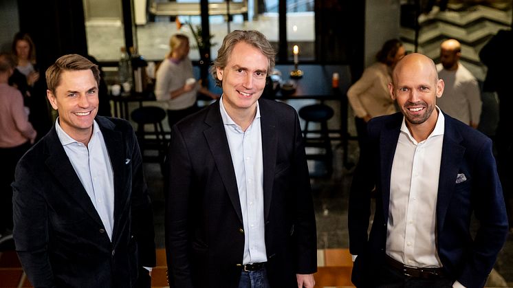 Fr.v. Jacob Torell, grundare och VD Next Step Group, Erik Selin, huvudägare och VD Balder, Joakim Garfvé, grundare och fastighetschef Next Step Group