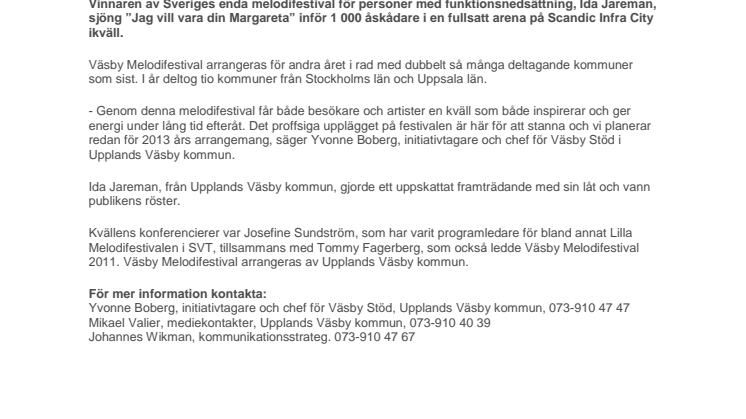 Ida Jareman vinnare av Väsby Melodifestival 2012