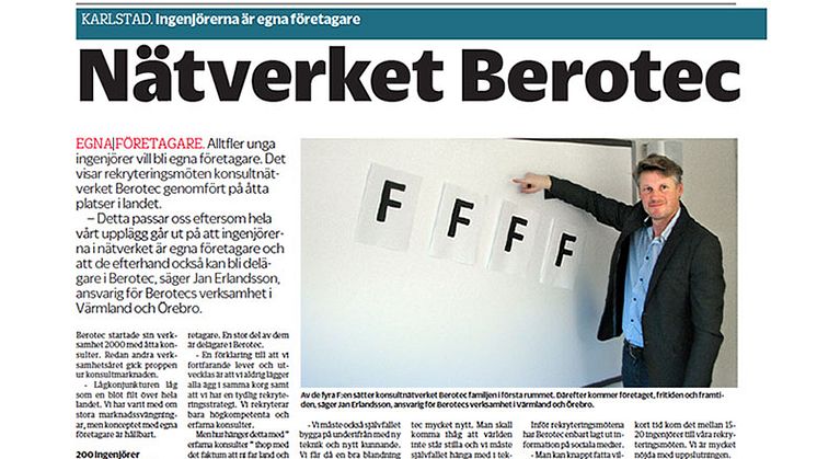Nätverket Berotec - Ingenjörerna är egna företagare, artikel i NWT 28 januari 2015