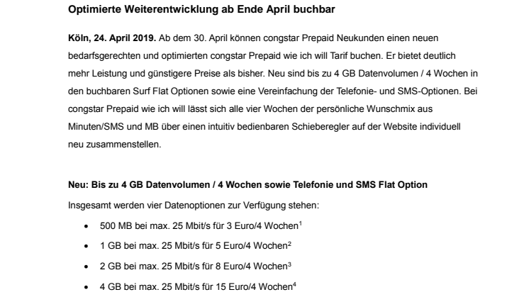 congstar Prepaid wie ich will – neue Tarifstruktur und mehr Datenvolumen