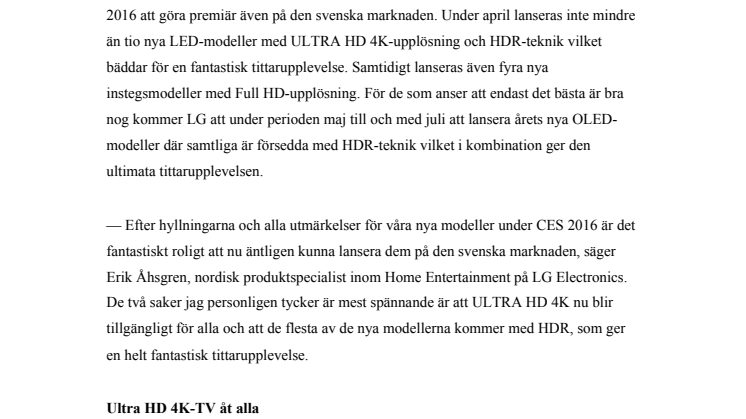 NU LANSERAR LG ÅRETS BÄSTA TV-MODELLER PÅ DEN SVENSKA MARKNADEN
