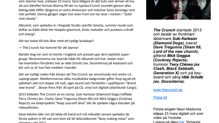 THE CRUNCH SLÄPPER NYTT ALBUM 30/4 "BRAND NEW BRAND" -  taggtråds pop med tuggummi refränger och punkrötter