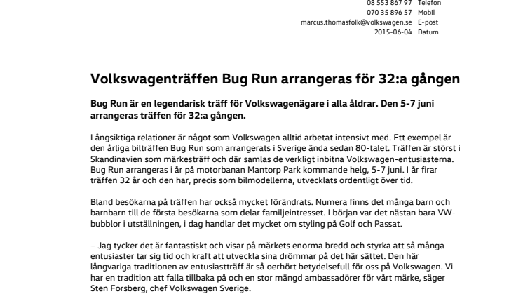 Volkswagenträffen Bug Run arrangeras för 32:a gången