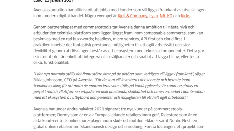 Avensia accelererar modern handel med commercetools – tre kunder signerade    