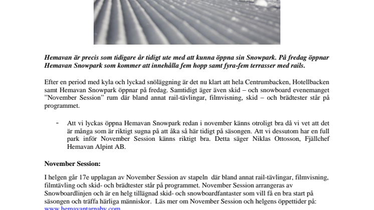 På fredag öppnar Hemavan Snowpark