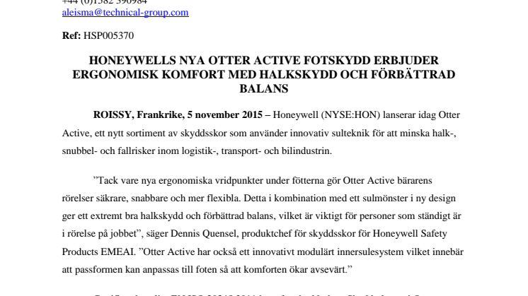 Honeywells nya Otter Active fotskydd erbjuder ergonomisk komfort med halkskydd och förbättrad balans