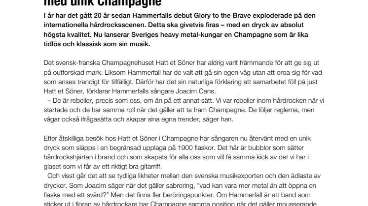 Svenska hårdrocksrebeller firar 20-årsjubileum med unik Champagne
