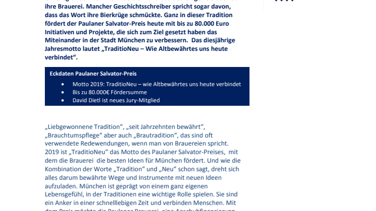 Paulaner Salvator-Preis geht in die dritte Runde