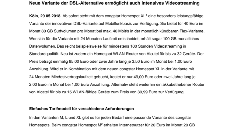 congstar Homespot XL auf Mobilfunkbasis bietet jetzt bis zu 100 GB / Monat 