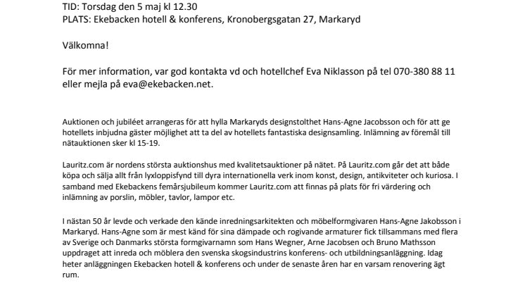 Pressinbjudan till designauktion och exklusiv visning