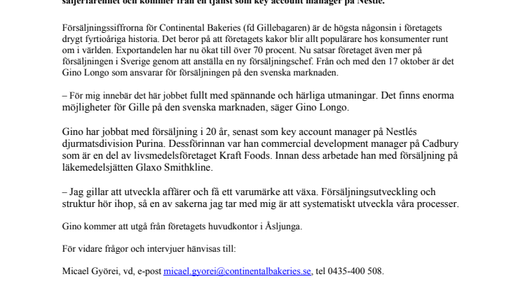 Ny försäljningschef i kakfabriken