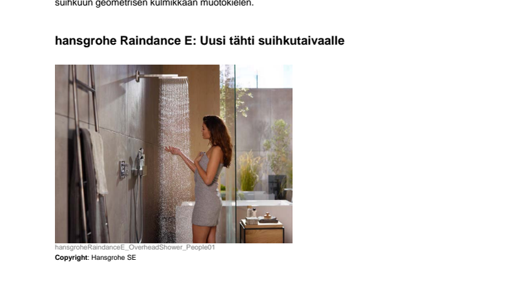 hansgrohe Raindance E: Uusi tähti suihkutaivaalle