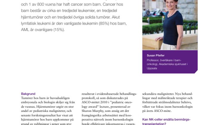 Barnonkologi - professor Susan Pfeifer rapporterar från ASCO 2010